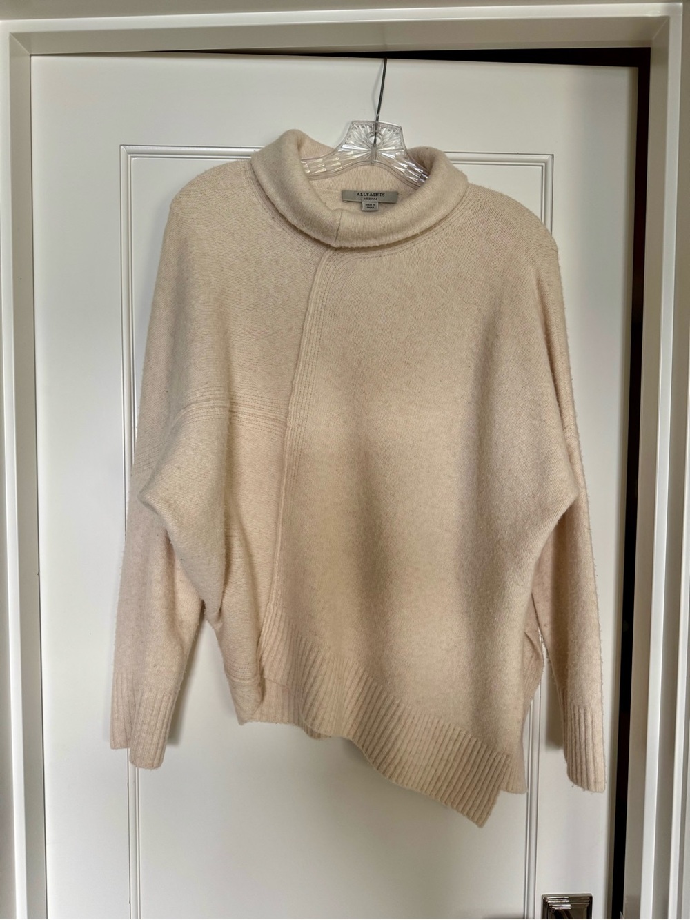 All Saints Asymmetrical Cream Turtleneck Sweater - Women